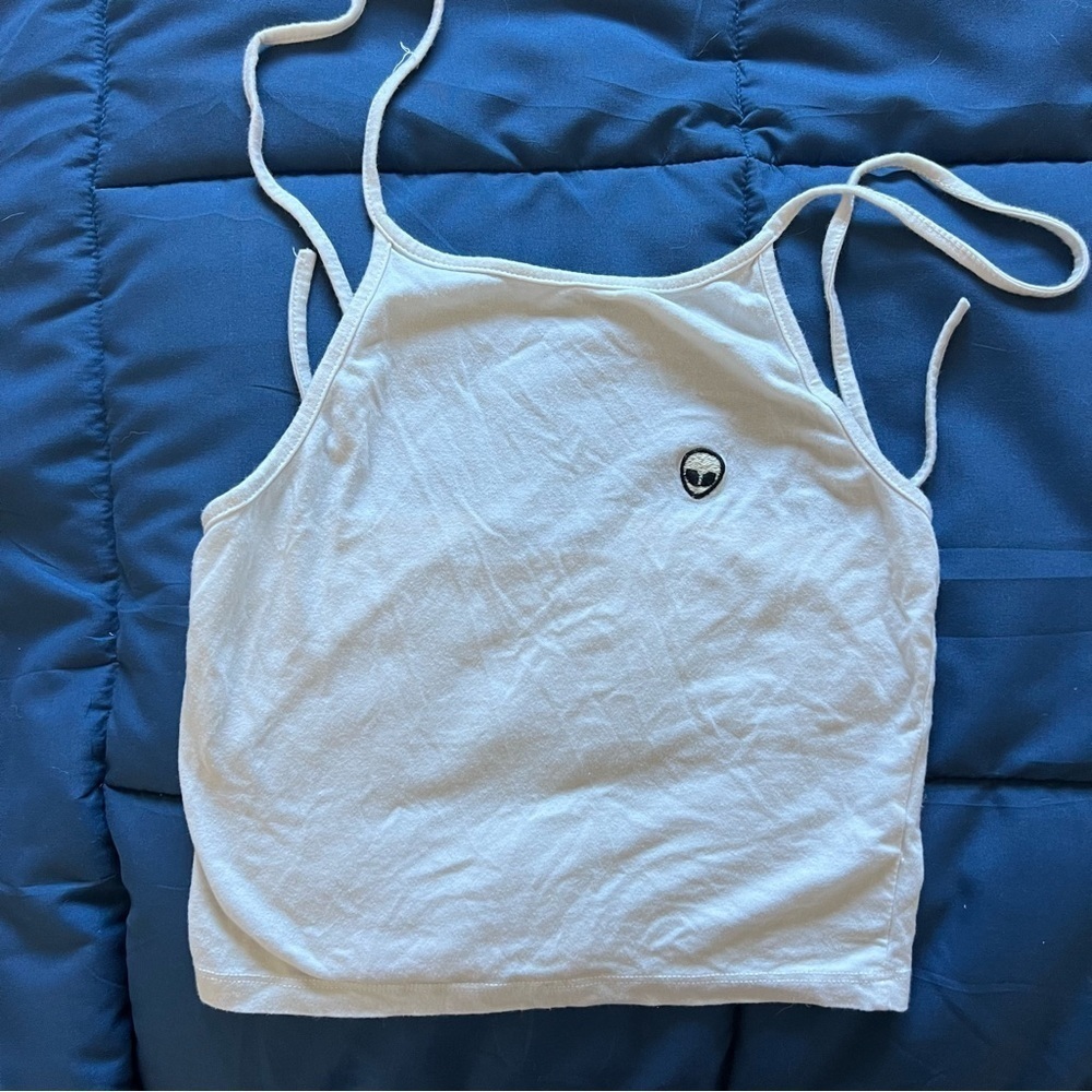 Brandy Melville White Alien Patch Halter Top – One Size